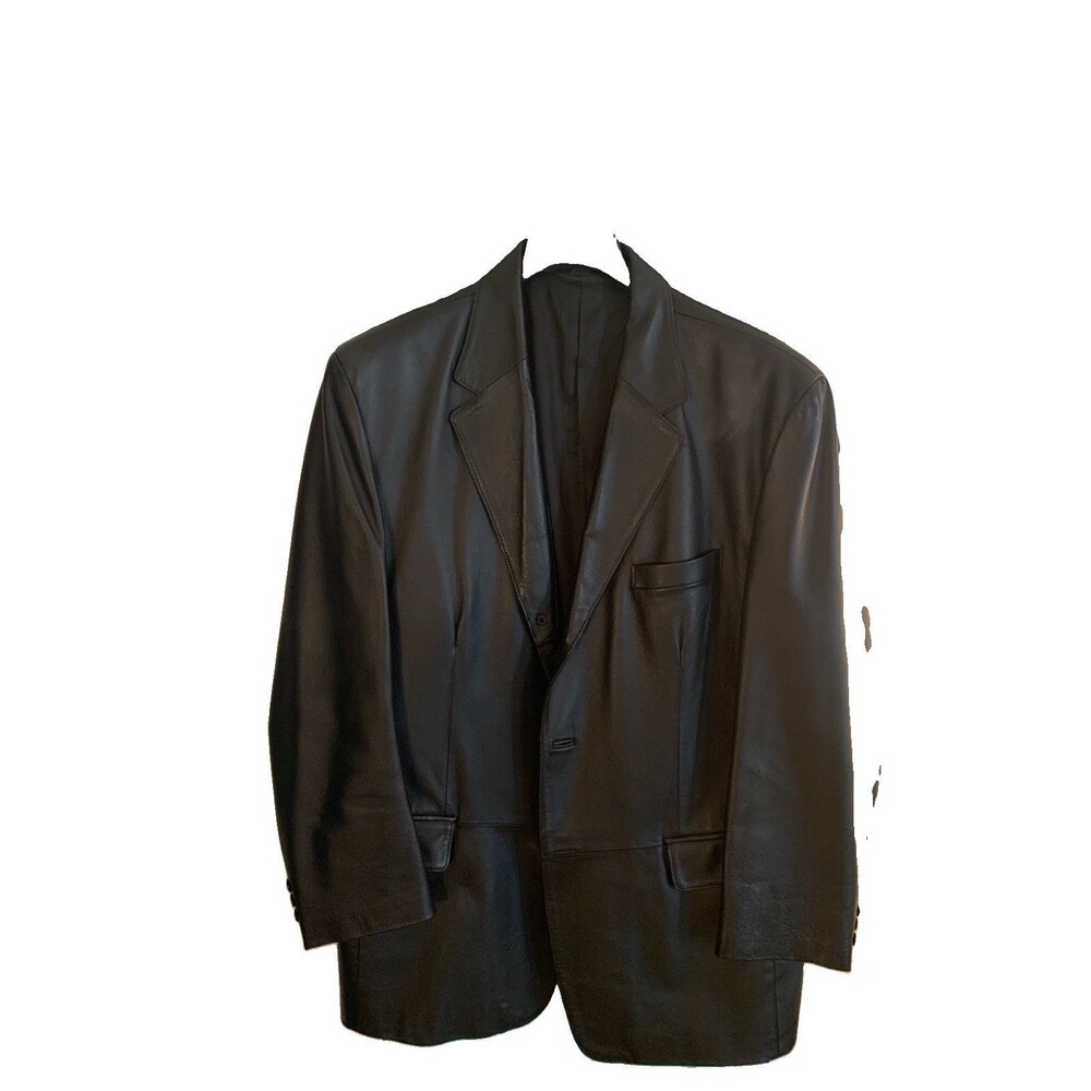 J Ferrar 100% Leather Sport Jacket Men Large Black Three Button Dress Casual